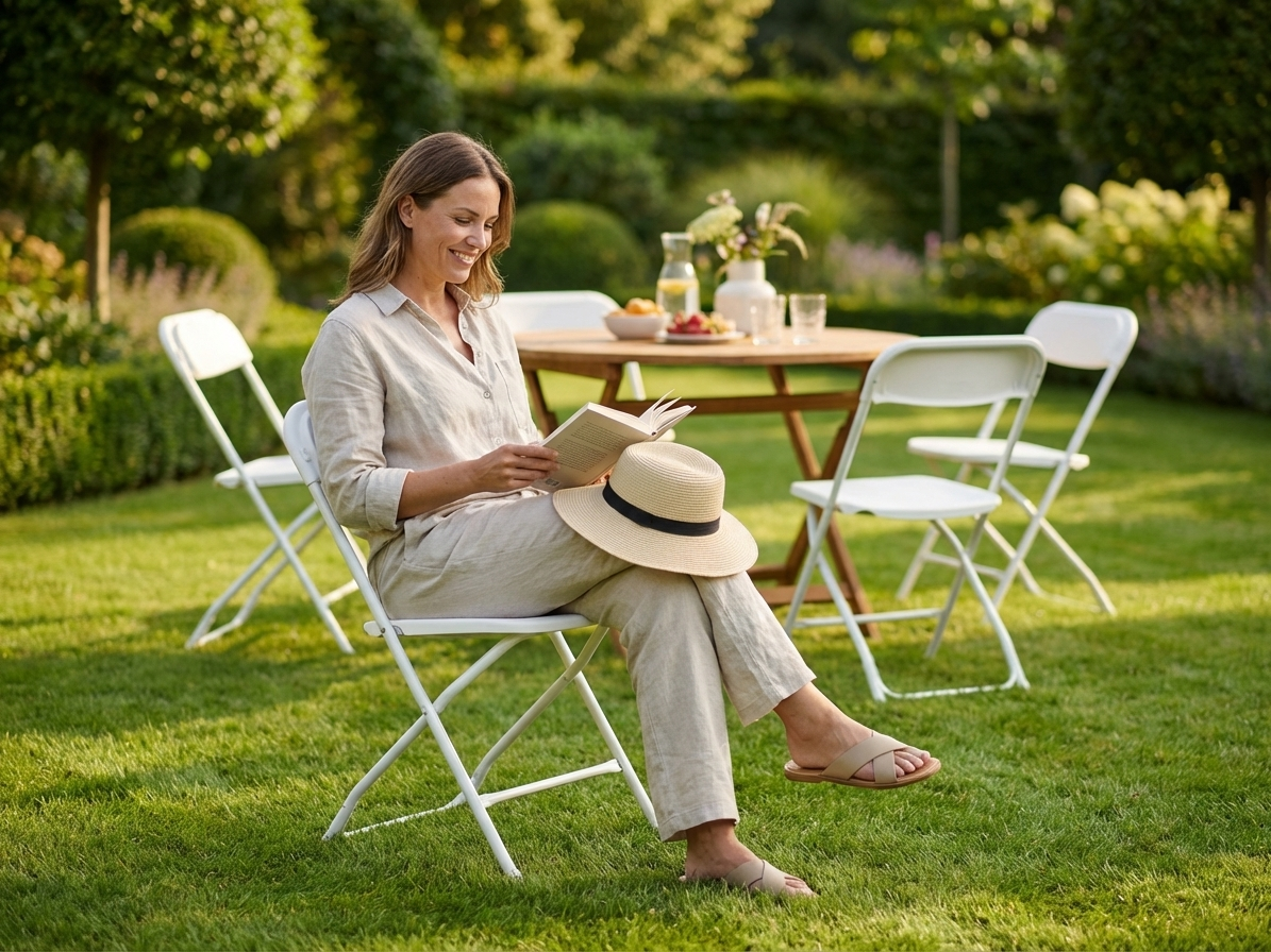 Folding Chair in White, 44x44x80 cm, suitable for indoor and outdoor use - view 3