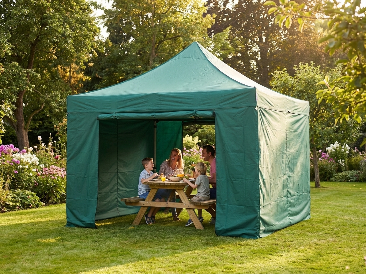 Green pop-up gazebo with aluminium frame for outdoor events