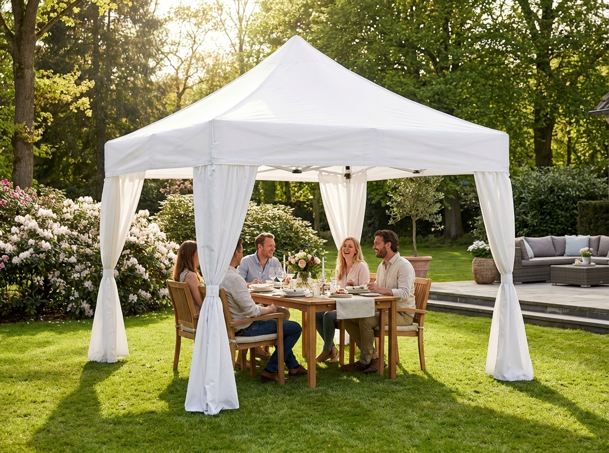 White pop up gazebo 4x4m with steel frame for outdoor events