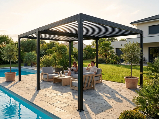 Bioclimatic pergola gazebo in black, 4x6 m, perfect for outdoor use