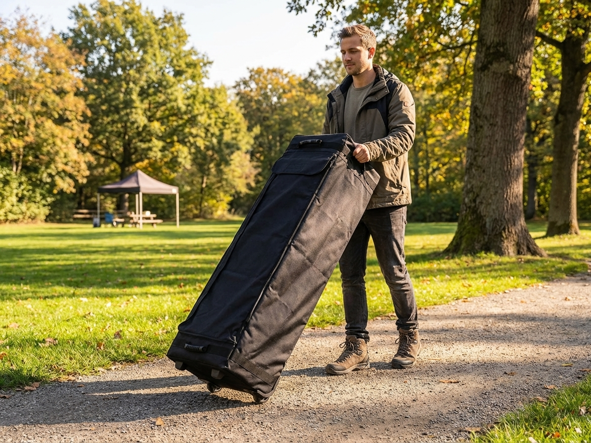 Black carry bag with wheels for outdoor events