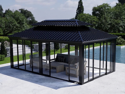 Black Aluminium and Steel Gazebo for Outdoor Shelter - product detail