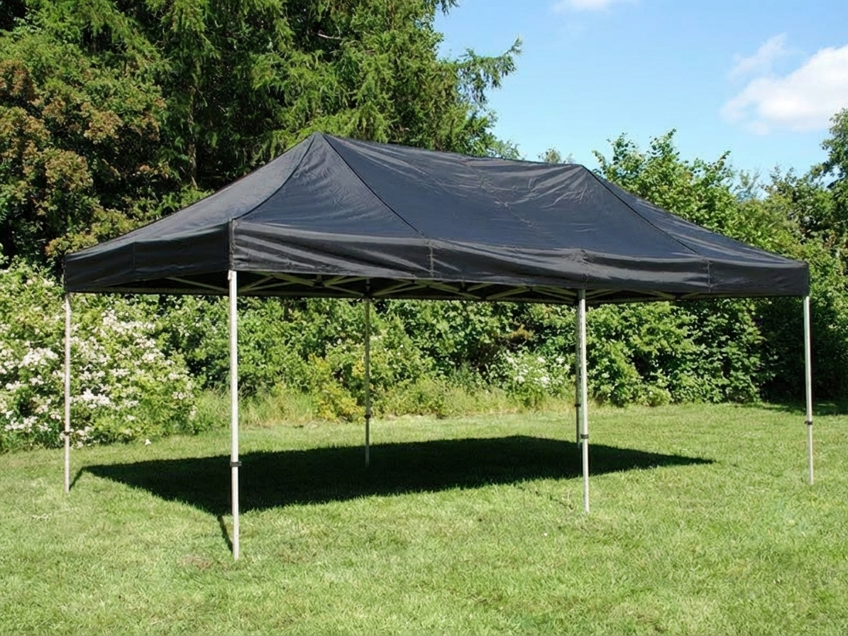 Black pop-up gazebo 3x6m with steel frame for outdoor use