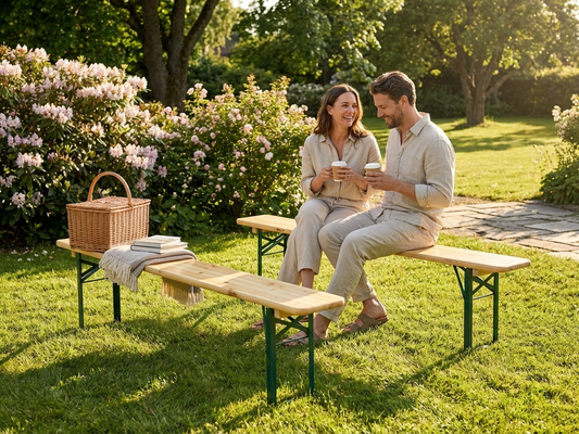 Wooden bench in light wood colour with pinewood and steel frame - product detail