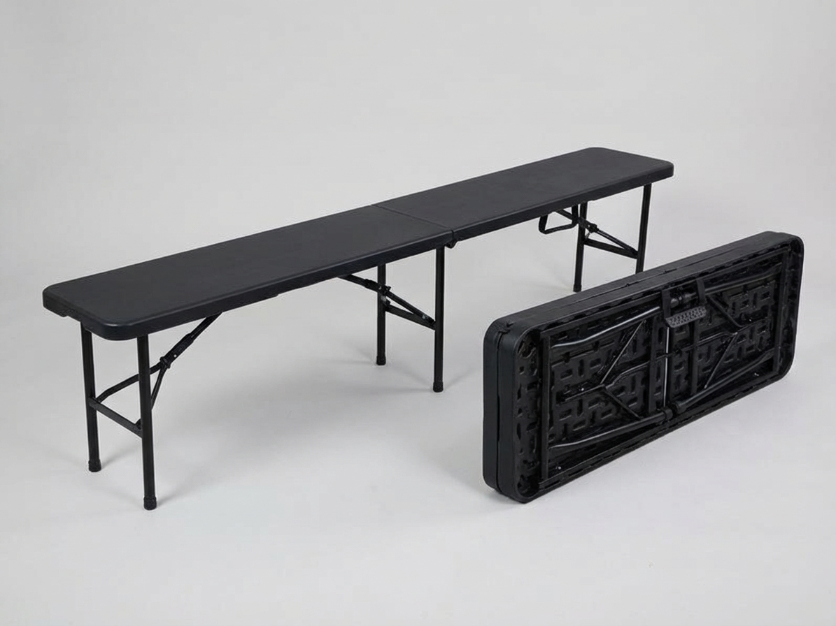 Folding bench in black HDPE and steel for versatile use