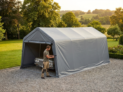 Grey 3.77x7.3m garage roof cover made of PE tarpaulin - view 3