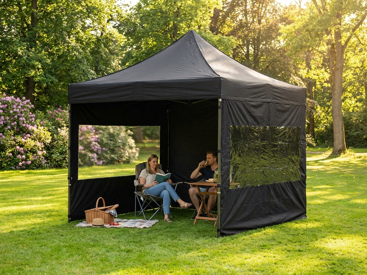 Black pop-up gazebo with aluminium frame, 3x3 m