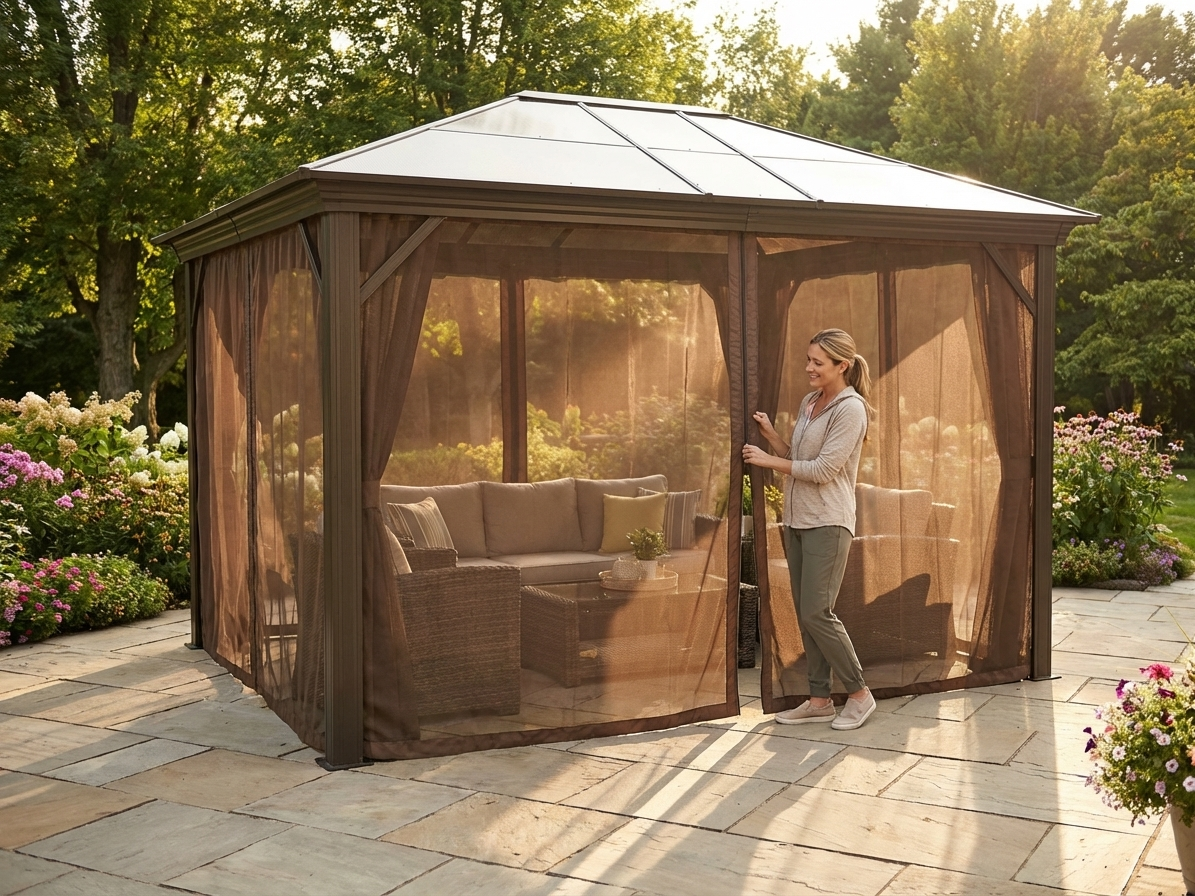 Brown mesh curtain for 3x4 m gazebo - product detail