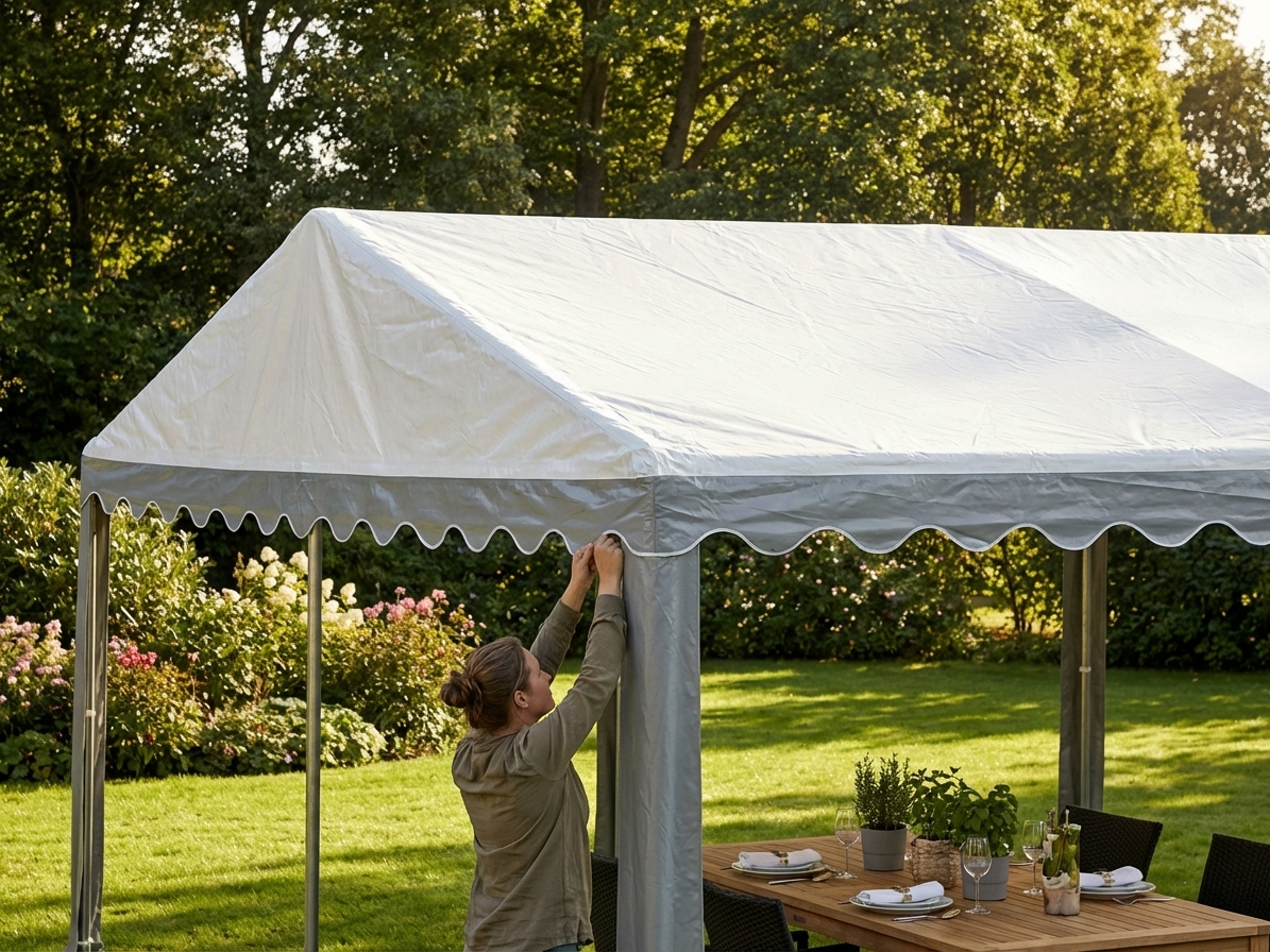 Marquee roof cover in white and grey PVC, 4x6 meters