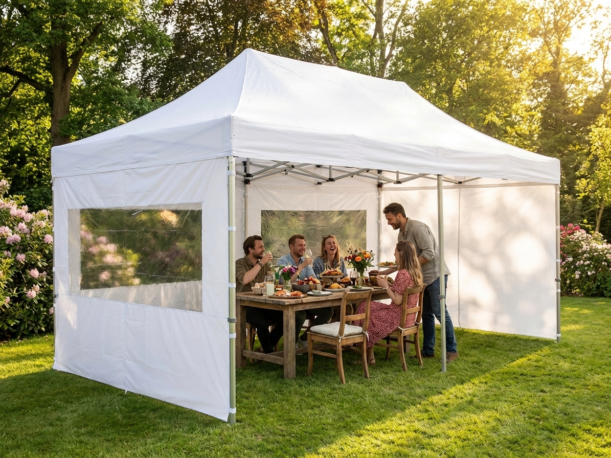 White pop-up gazebo with steel frame for outdoor events