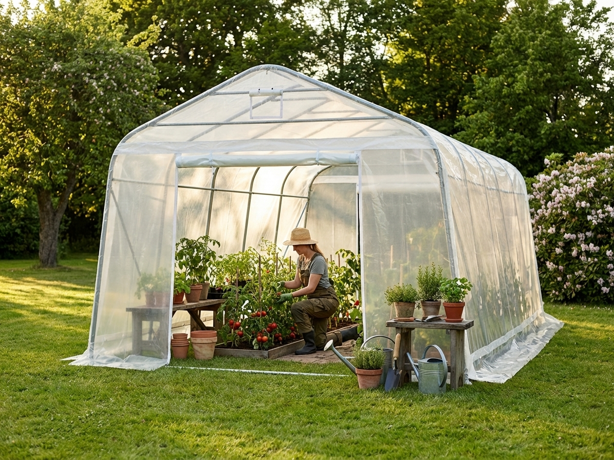 Spacious transparent polytunnel greenhouse with galvanised steel frame - view 3