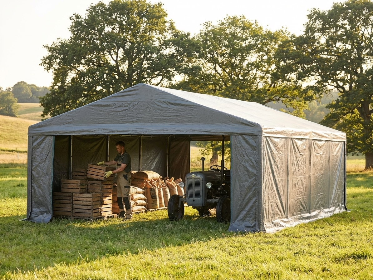 Grey storage tent 6x6 m with PE 300 material and steel frame - view 3