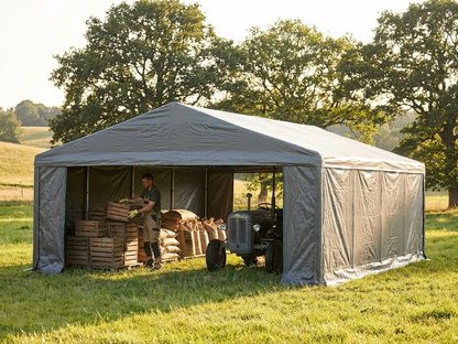 Grey storage tent 6x6 m with PE 300 material and steel frame - view 3
