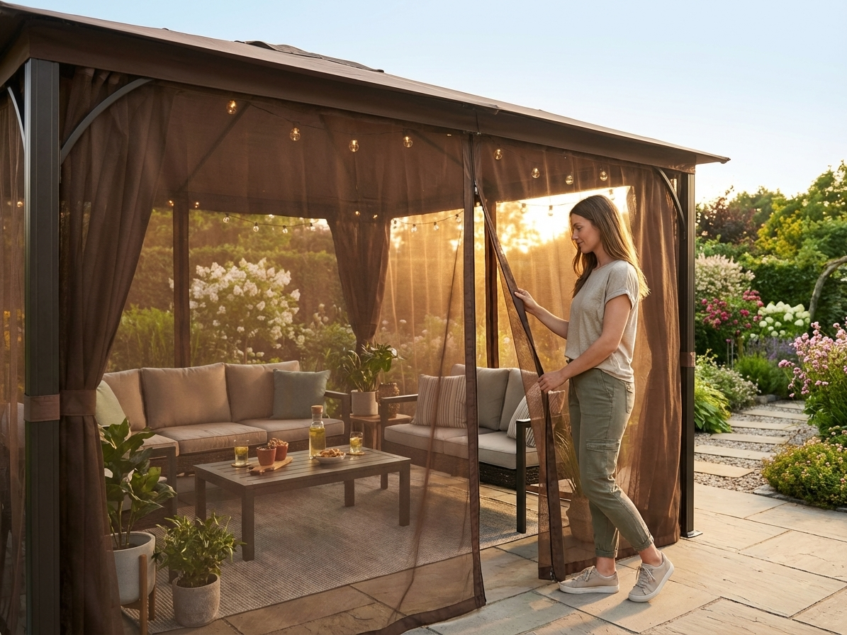 Mesh curtain for gazebo, 3x3m, brown