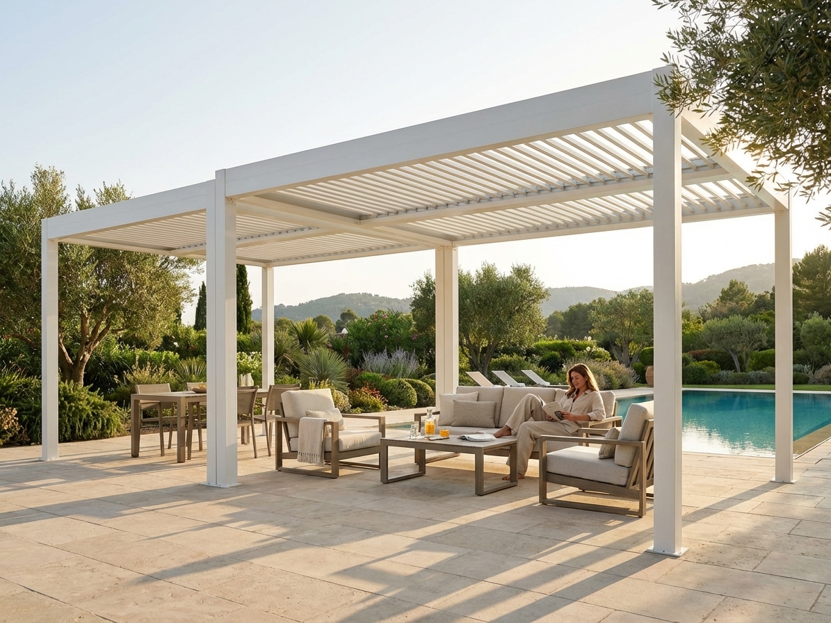 Bioclimatic Pergola Gazebo in White Aluminium for Outdoor Use