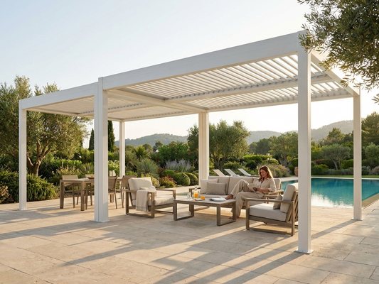 Bioclimatic Pergola Gazebo in White Aluminium for Outdoor Use