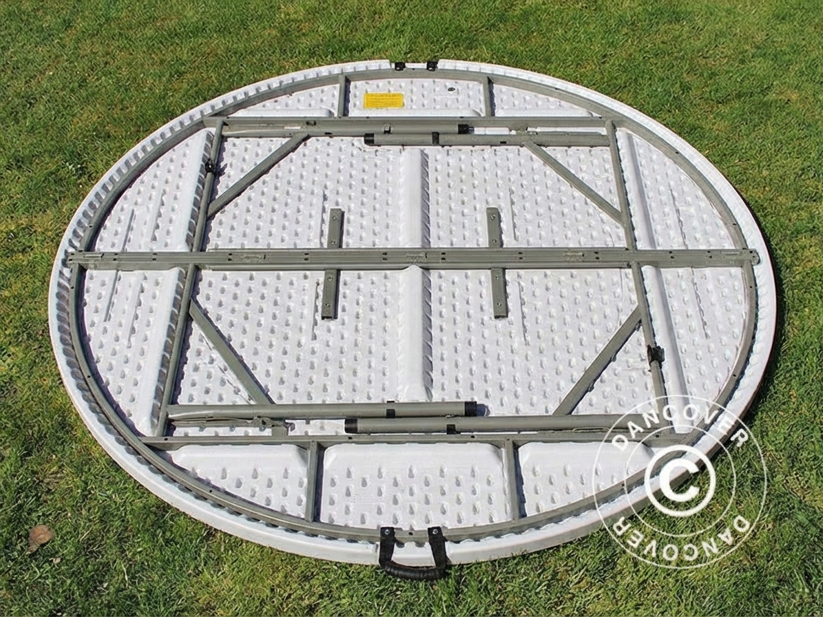 Round folding table in light grey, Ø183 cm, suitable for indoor and outdoor use