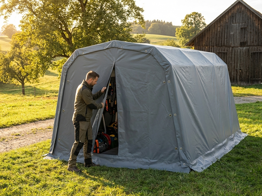 Grey PVC storage tent endwall, 2.4m width, waterproof - product detail