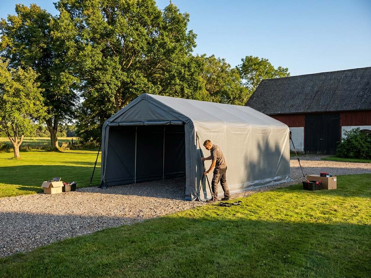Grey polyethylene storage shelter roof cover 5x8m - product detail