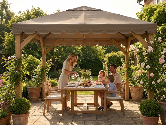 Dark beige gazebo roof 4x4m providing UV protection - product detail