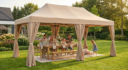 Pop up gazebo with steel frame in latte colour for outdoor events