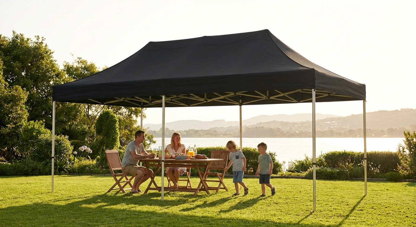 Pop up gazebo 4x6 m in black with aluminium frame, perfect for outdoor events