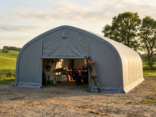 Grey PVC storage shelter end wall for industrial use