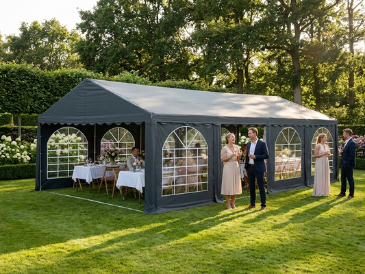Dark grey PVC marquee with steel frame for outdoor events - product detail