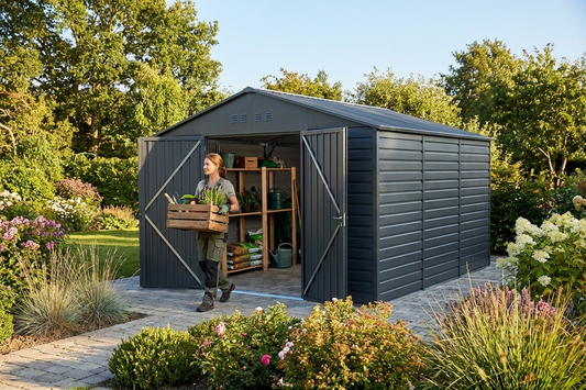 Anthracite steel garden shed for outdoor storage - product detail