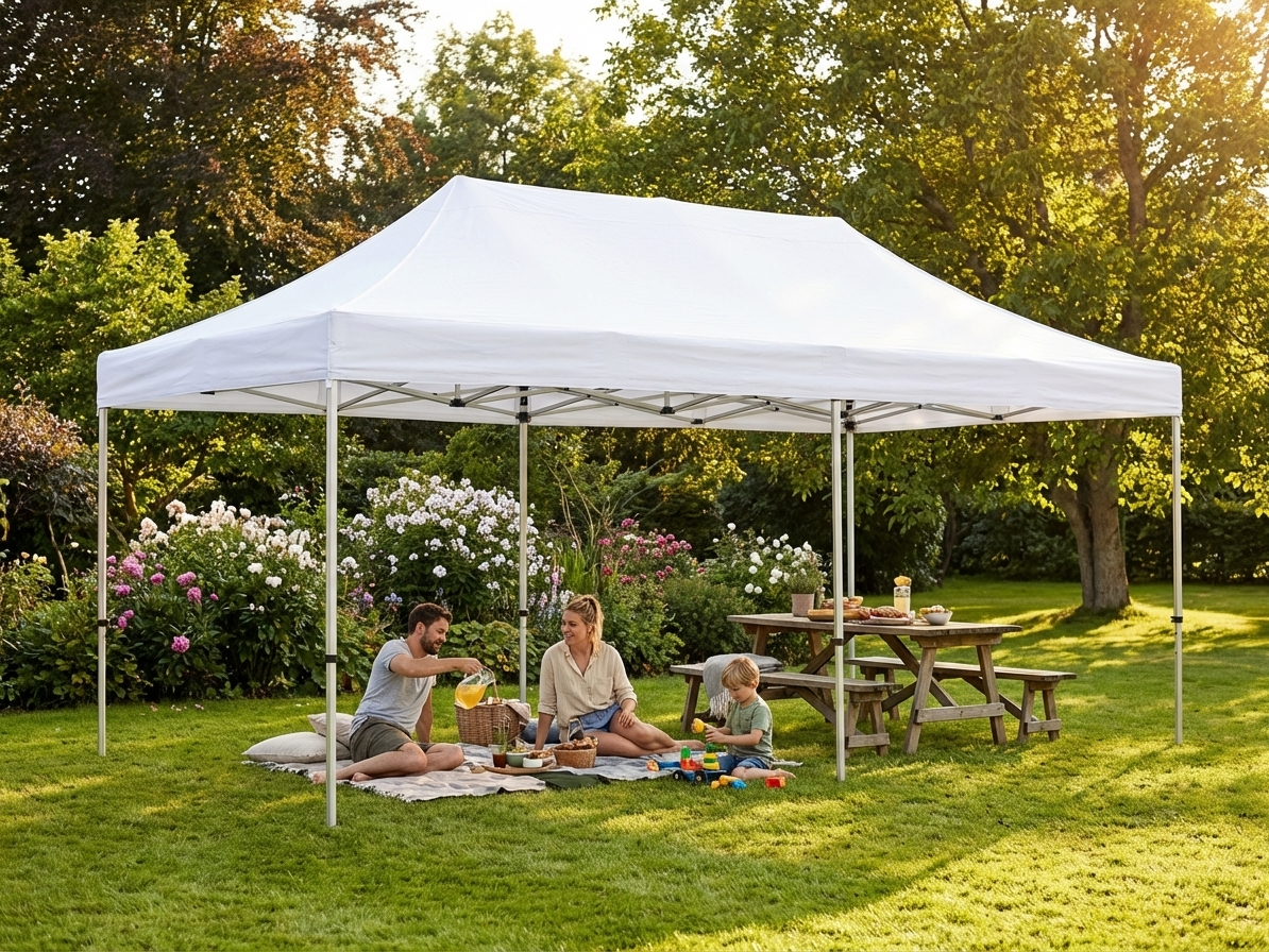 White pop-up gazebo 4x6 m with flame retardant fabric - product detail