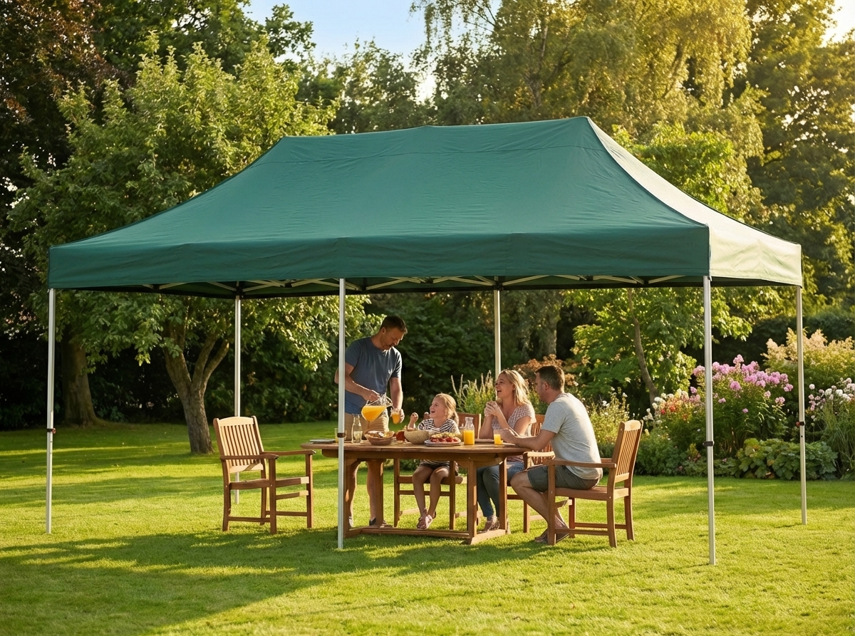 Green pop-up gazebo with steel frame for outdoor events - product detail