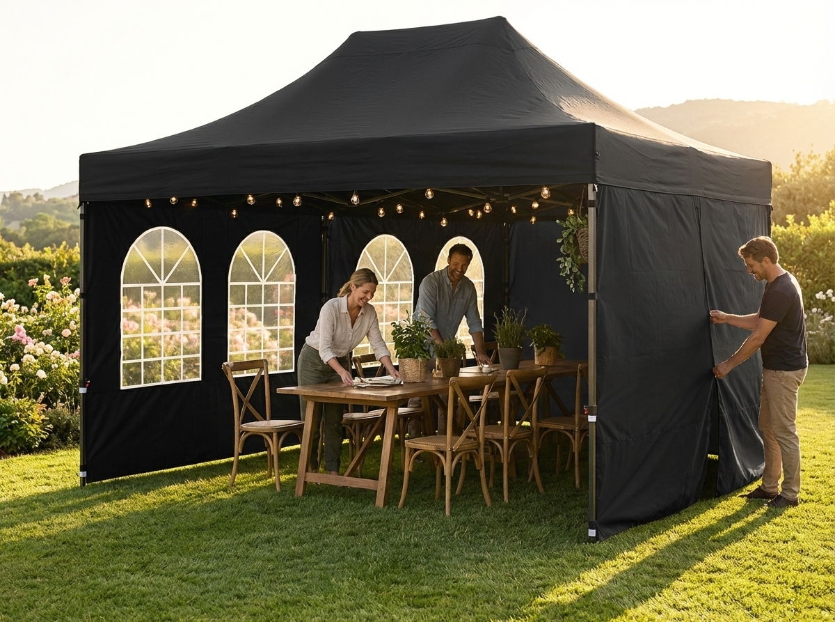 Black sidewall kit for 3x4.5 m gazebo, polyester material - product detail