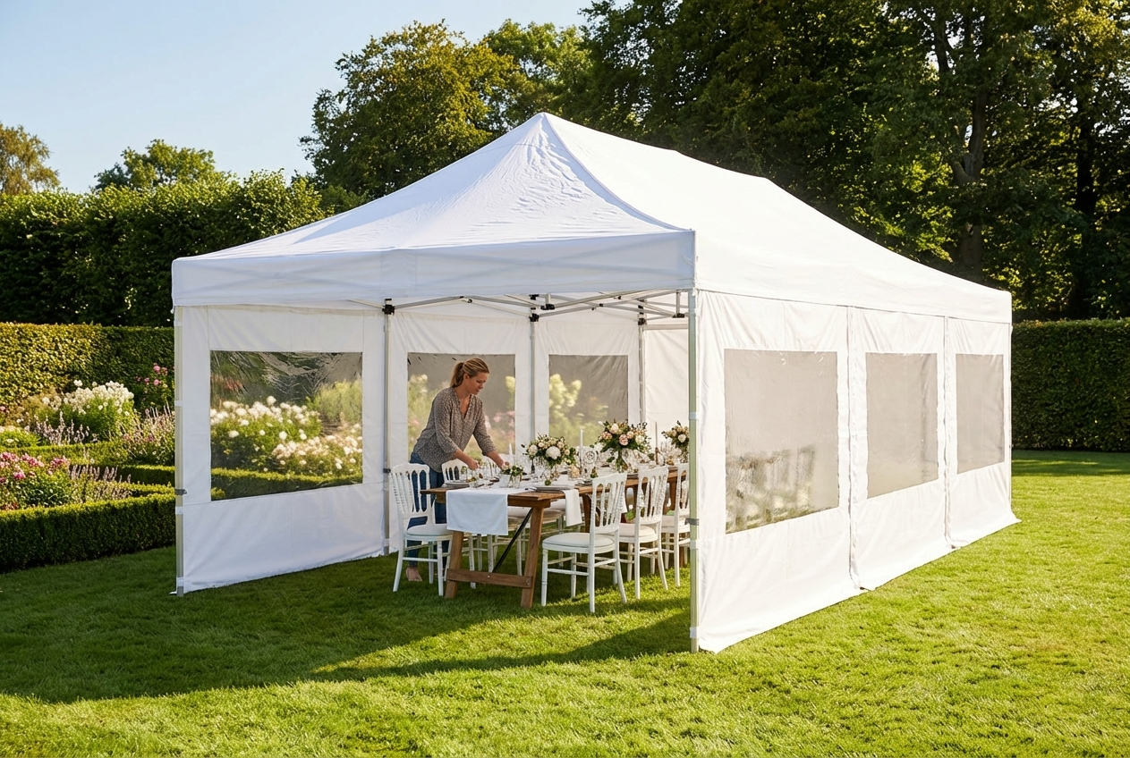 White pop up gazebo 4x12m with aluminium frame for outdoor events - product detail