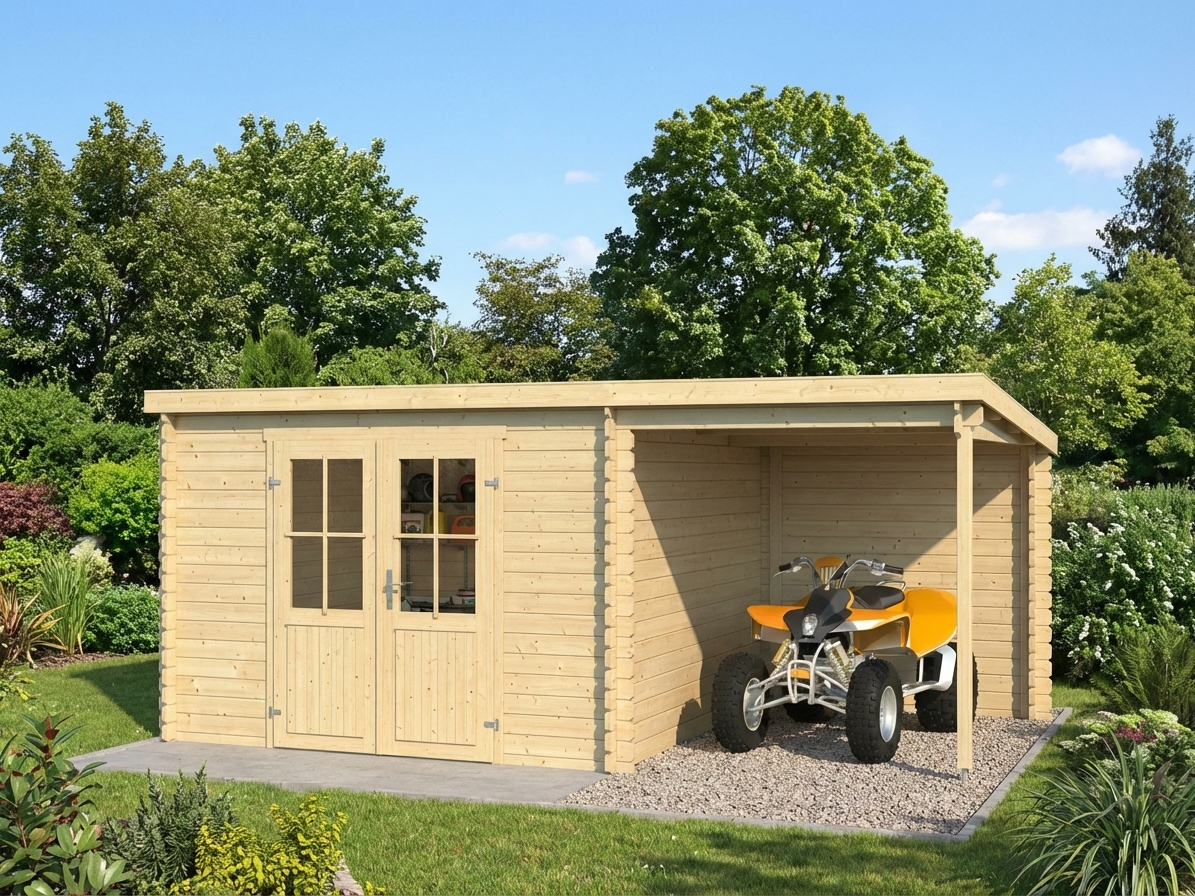Wooden garden shed in natural Nordic Spruce
