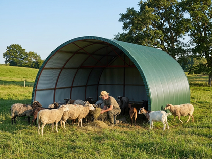 Livestock shelter in dark green, 5x6x3.23m for outdoor storage