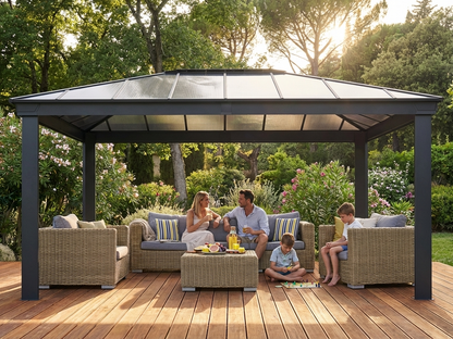 Gazebo with anthracite aluminium frame and polycarbonate roof - product detail