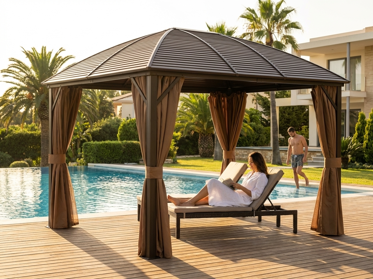 3x4m brown gazebo with aluminium and steel frame - product detail
