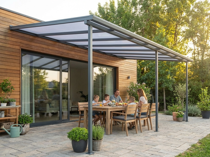 Grey aluminium and polycarbonate patio cover for outdoor shelter - product detail