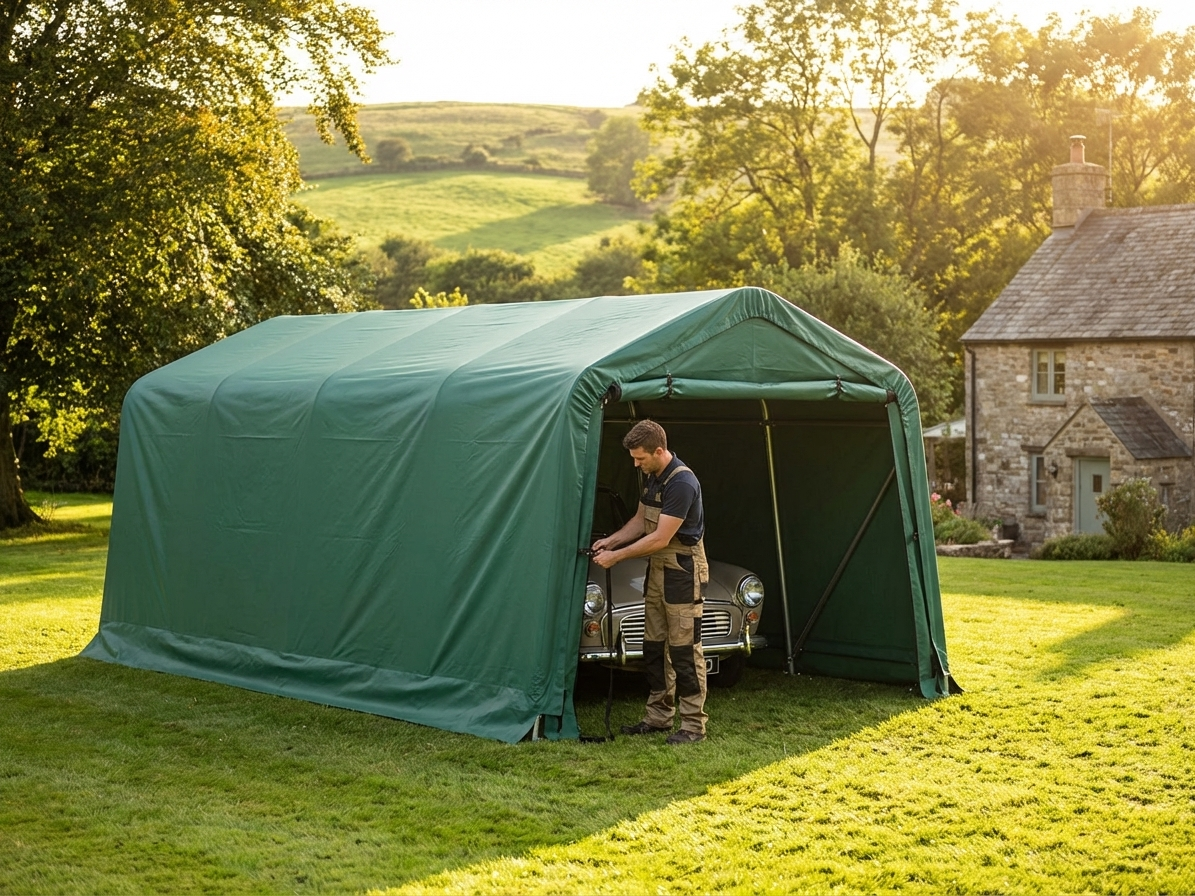 Green garage roof cover made of PVC, measuring 3.6x8.4m, for outdoor use - view 3