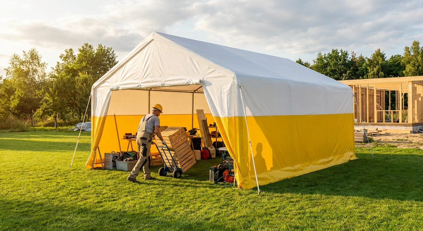 Storage work tent in white and yellow for industrial use - view 3