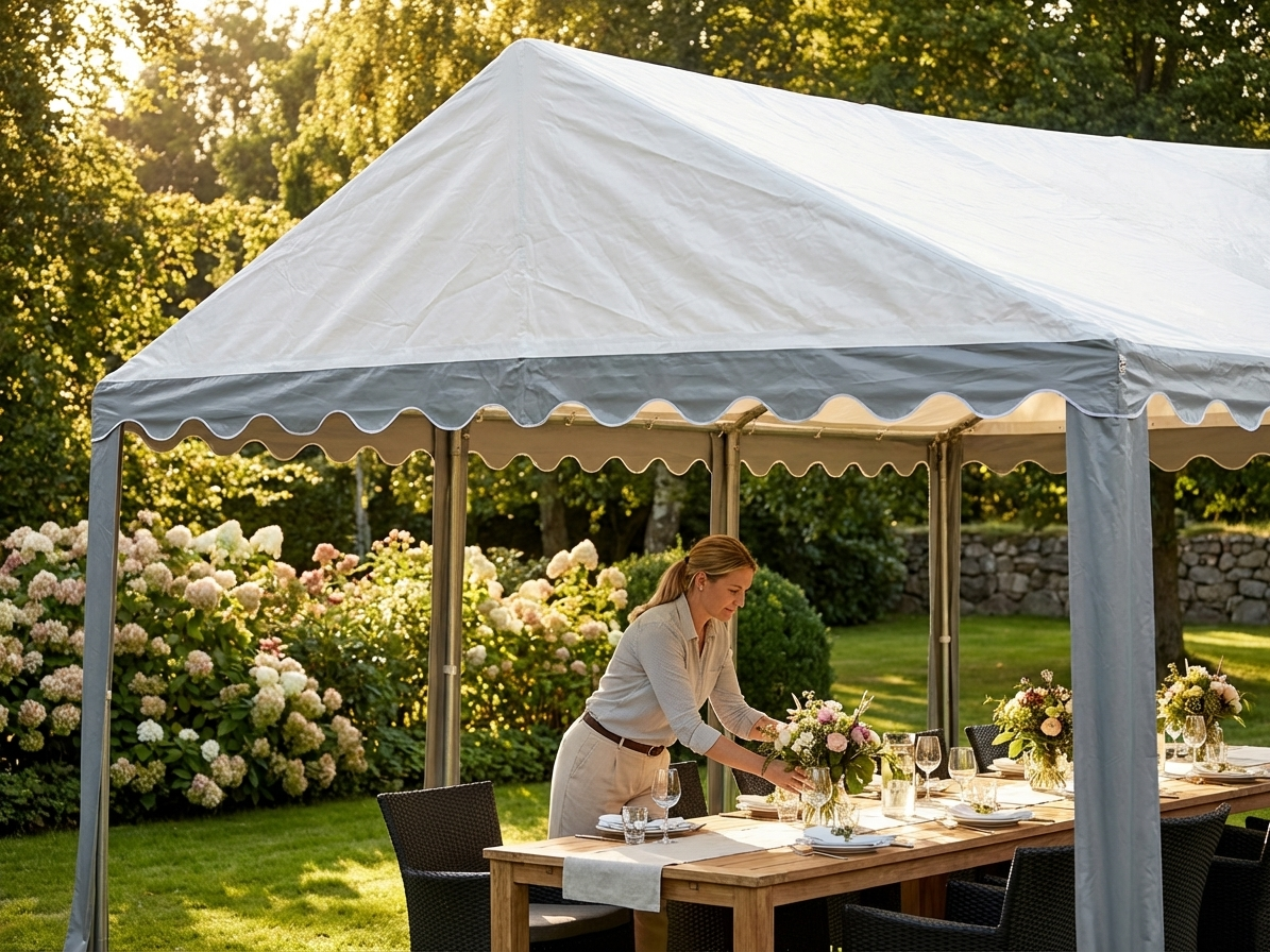 Marquee roof cover in white and grey for outdoor events