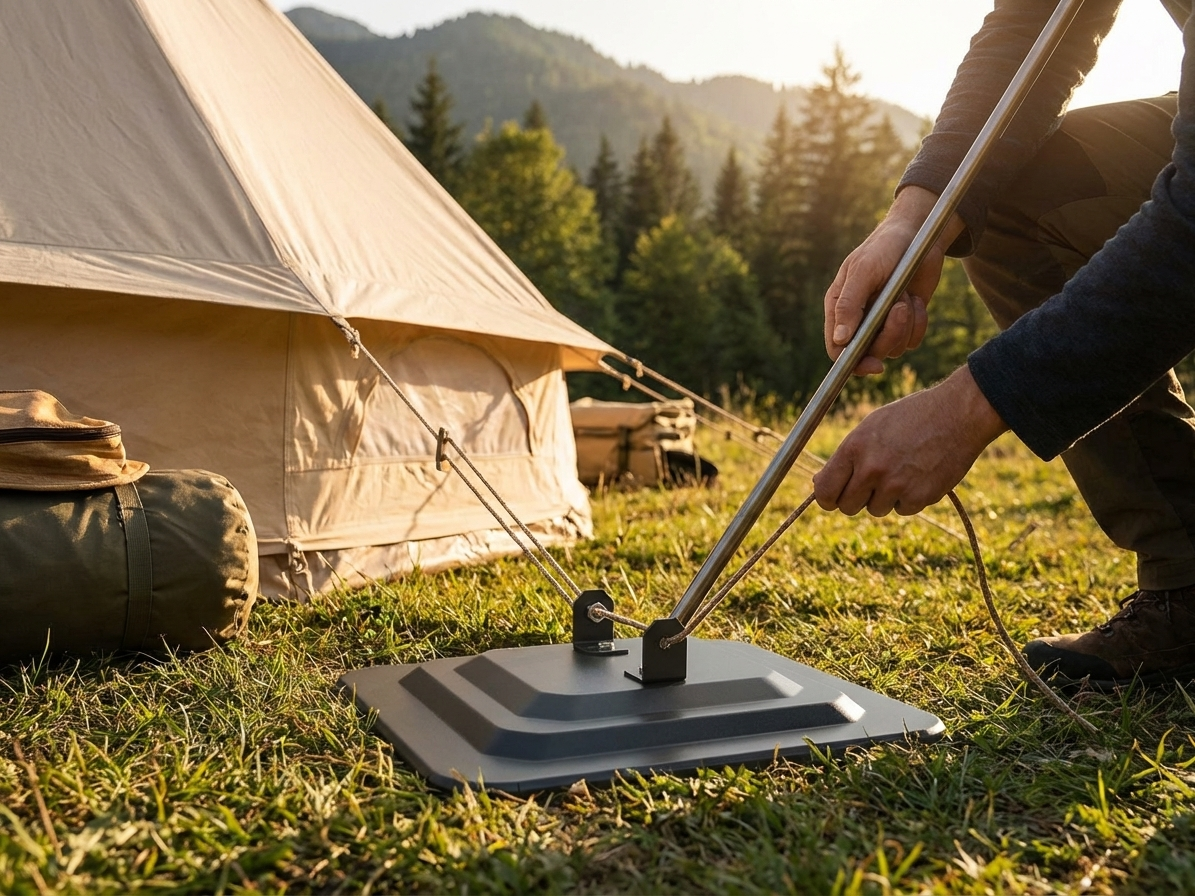 Grey steel foot base for indoor and outdoor use