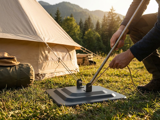 Grey steel foot base for indoor and outdoor use