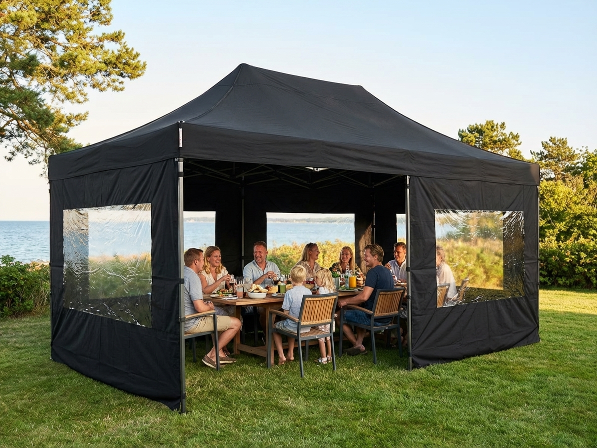 Black pop-up gazebo 4x6 m with steel frame for outdoor events