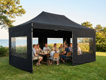 Black pop-up gazebo 4x6 m with steel frame for outdoor events
