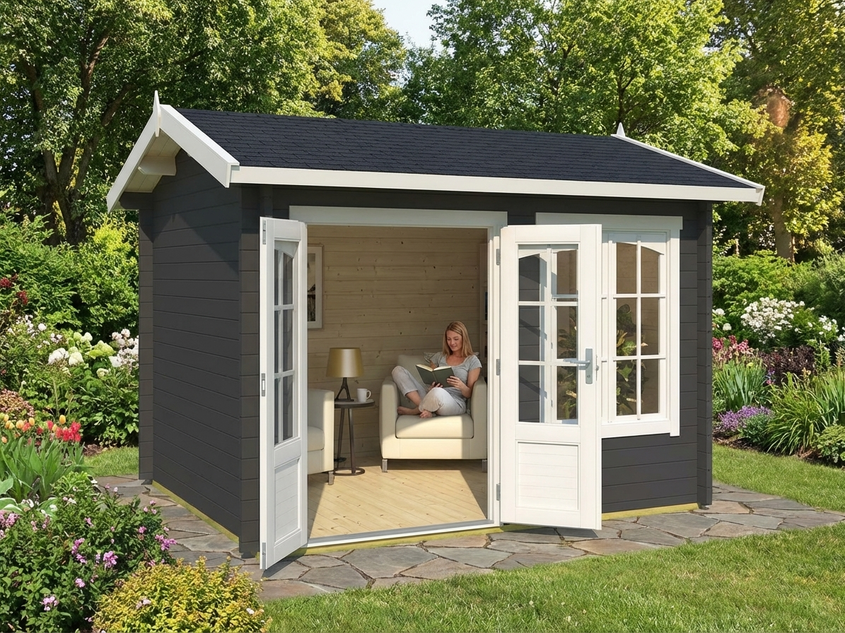 Wooden Cabin in Dark Grey - Nordic Spruce Garden Retreat - product detail