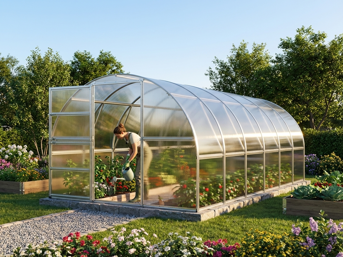Polycarbonate Greenhouse 3x6m Silver with Steel Frame - view 3