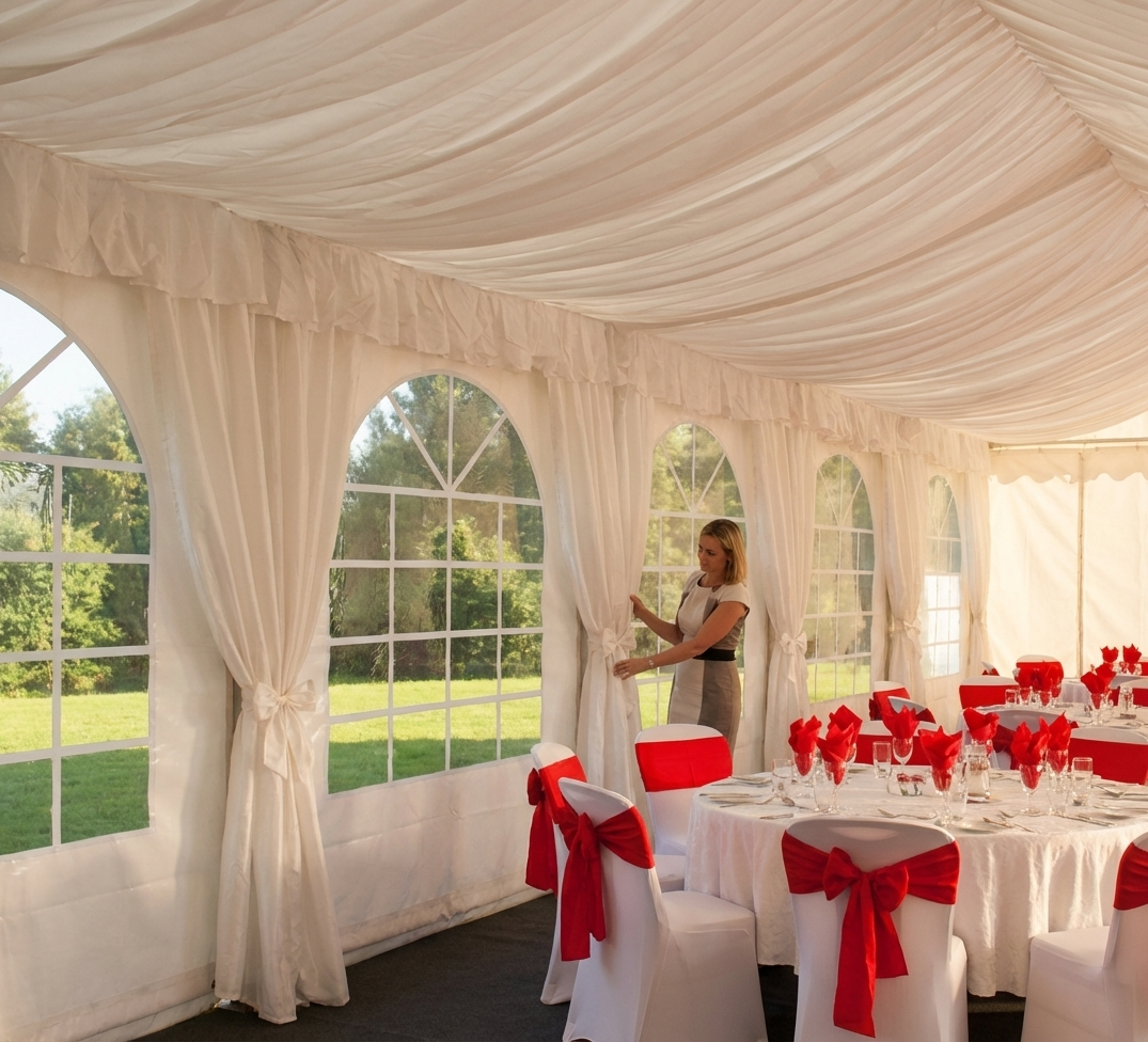 White marquee lining and leg curtain pack for 5x6m marquee