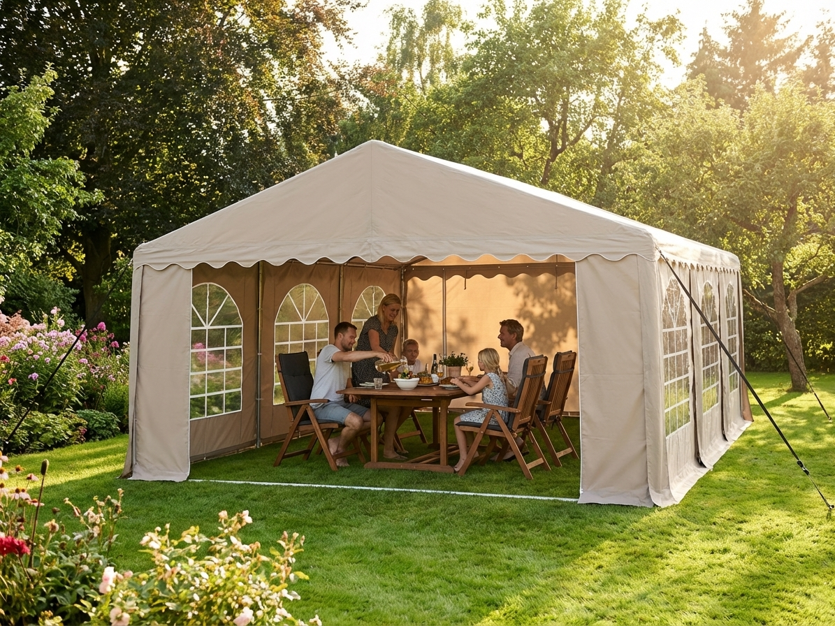 Sand-coloured 5x8m PVC/Polyester marquee for events - view 3