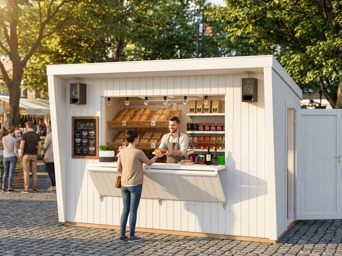 Wooden kiosk made from Nordic spruce in natural colour, ideal for commercial use - view 3